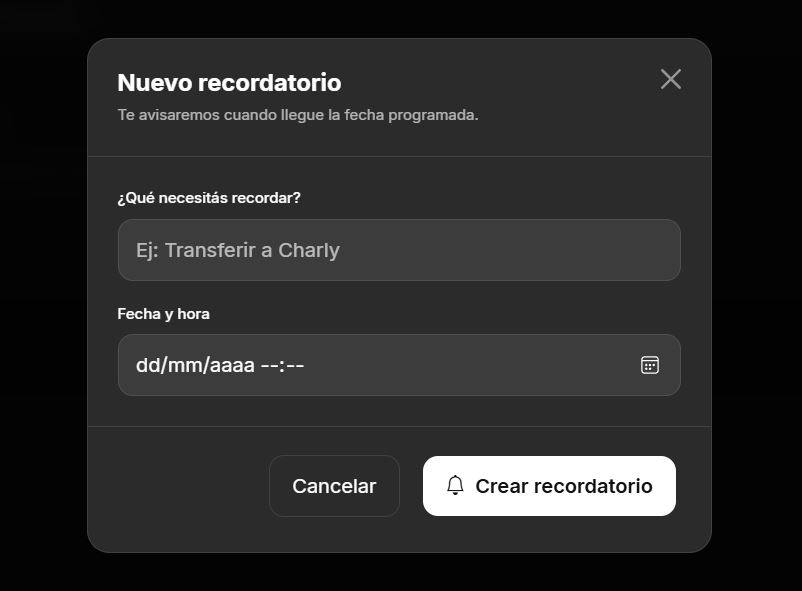 Creación de un recordatorio en AERIA Finance
